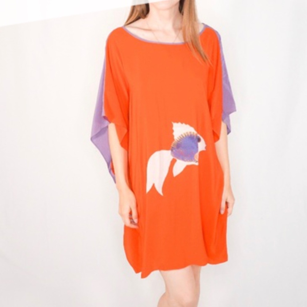 DE LA MER 1981 OS Silk Goldfish Mini Dress